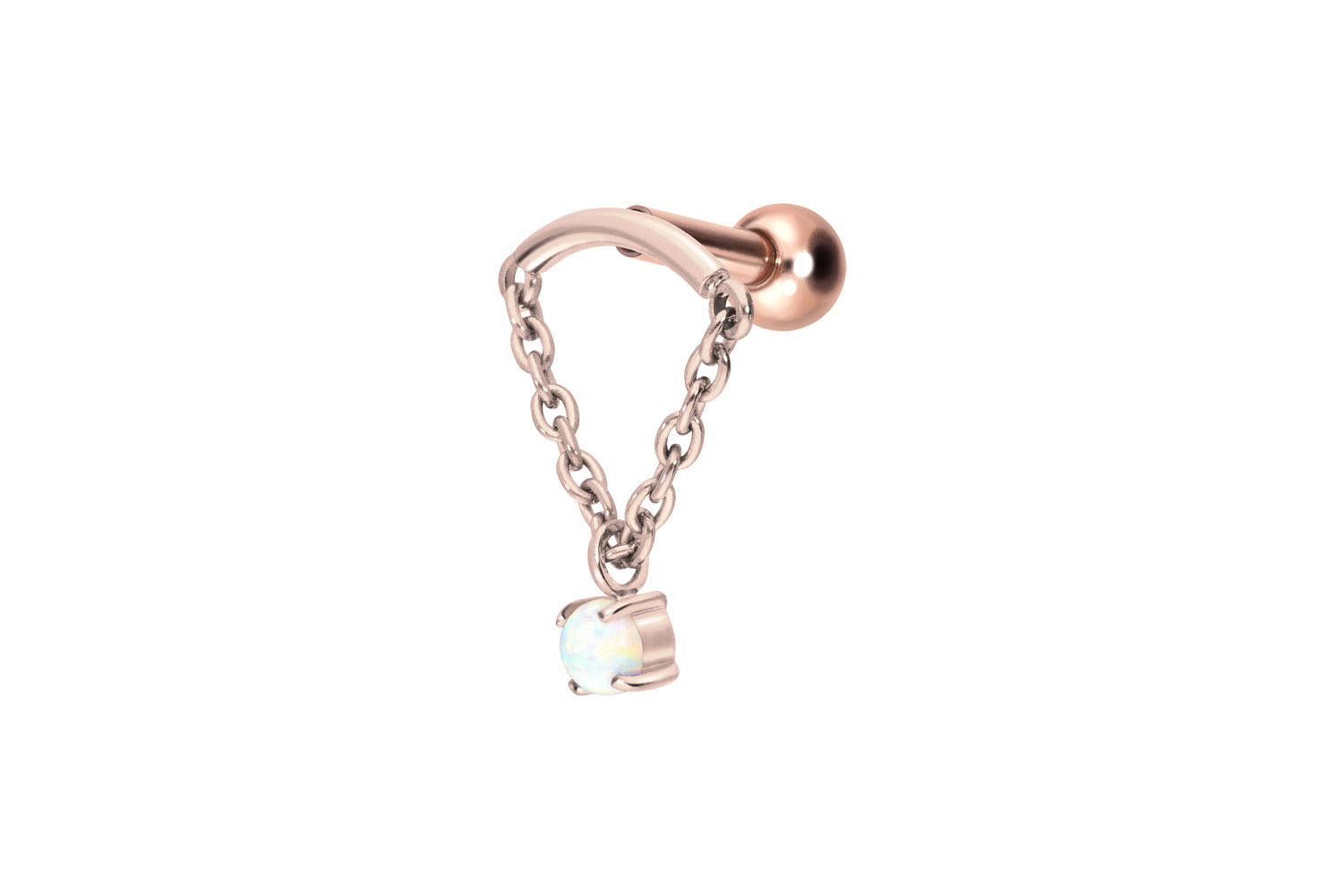 Titan Ohrpiercing mit Innengewinde BOGEN + KETTE + SYNTHETISCHER OPAL